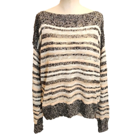 𝅺nwt Womens Cozy Casual lightweight striped crochet sweater top size M/L. - Picture 1 of 15